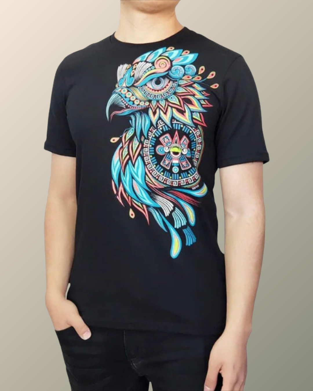 Psychedelic Aztec Ollin Eagle Inspired T-shirt | UV Reactive Screen print | Rave Festival Wear