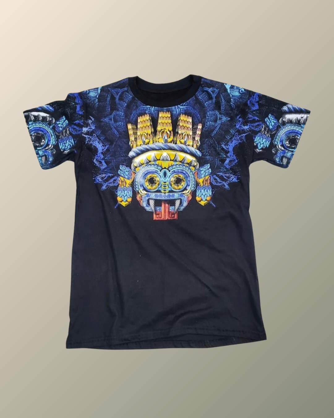 Psychedelic Tlaloc Prehispanic Deity Inspired T-shirt | UV Reactive Screen print | Rave Festival Wear