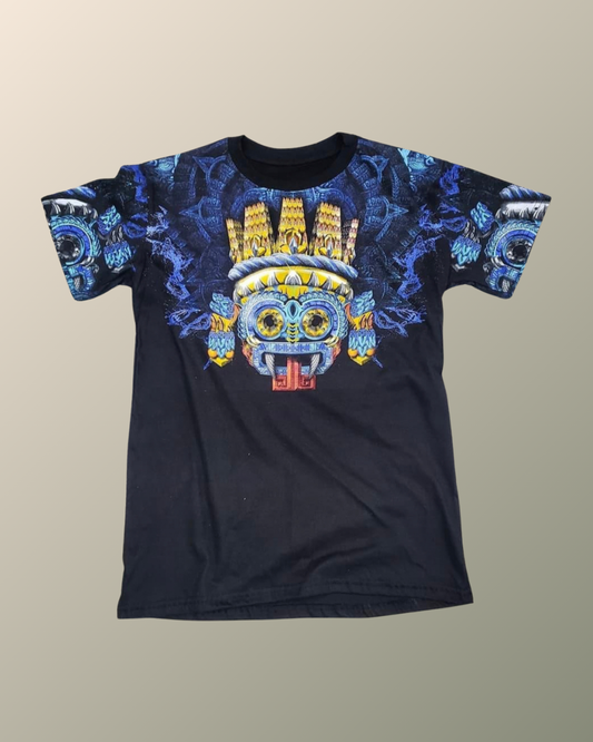 Psychedelic Tlaloc Prehispanic Deity Inspired T-shirt | UV Reactive Screen print | Rave Festival Wear