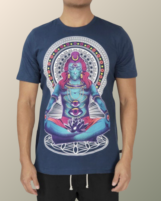 Psychedelic Shiva Mandala Inspired T-shirt | UV Reactive Screen print | Rave Festival Wear