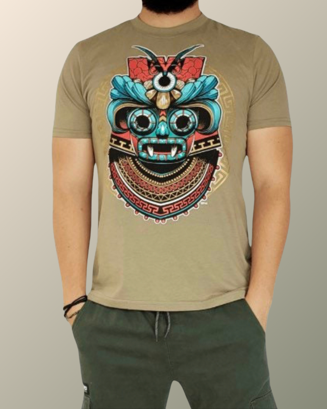 Psychedelic Psychedelic Mayan Deity Jade Mask Tribal Inspired T-shirt | UV Reactive Screen print | Rave Festival Wear
