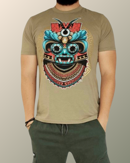 Psychedelic Psychedelic Mayan Deity Jade Mask Tribal Inspired T-shirt | UV Reactive Screen print | Rave Festival Wear