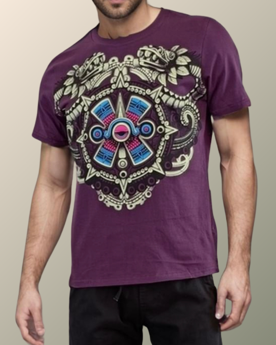 Psychedelic Quetzalcoatl Hunab Ku Prehispanic Inspired T-shirt | UV Reactive Screen print | Rave Festival Wear