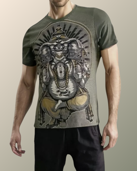 Psychedelic Ganesh Inspired Sleeveless T-shirt | UV Reactive Screen print | Rave Festival Wear