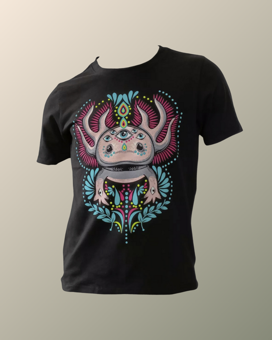 Psychedelic Alebrije Axolotl Inspired T-shirt | UV Reactive Screen print | Rave Festival Wear