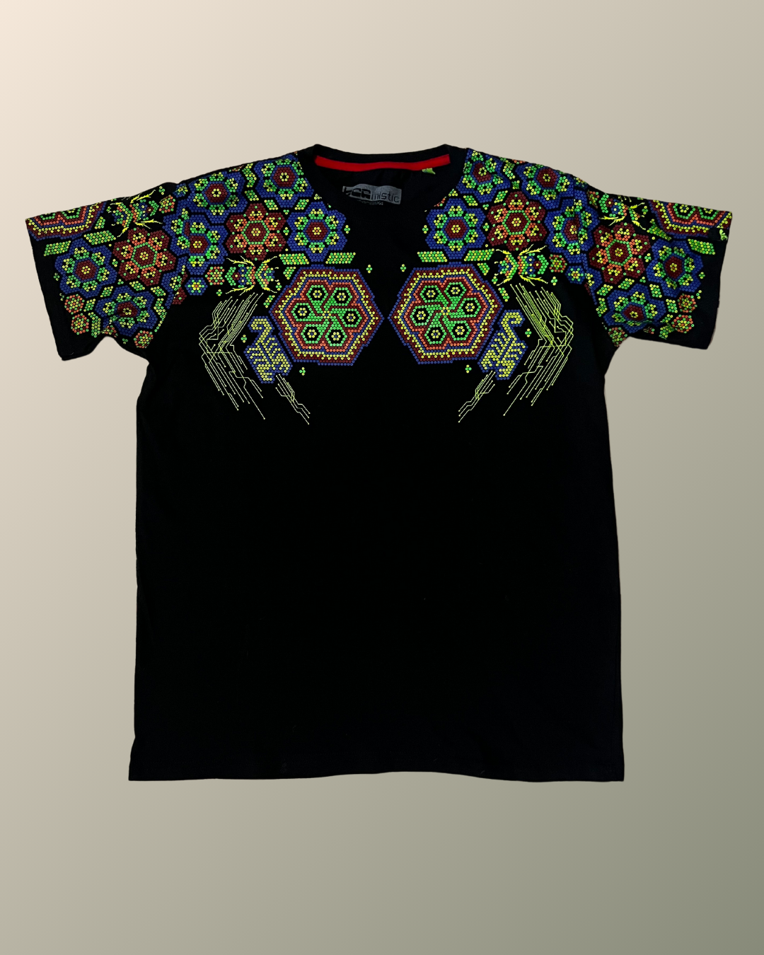 Psychedelic Chaquira Bead Peyote Huichol Pattern Inspired T-shirt | UV Reactive Screen print | Rave Festival Wear