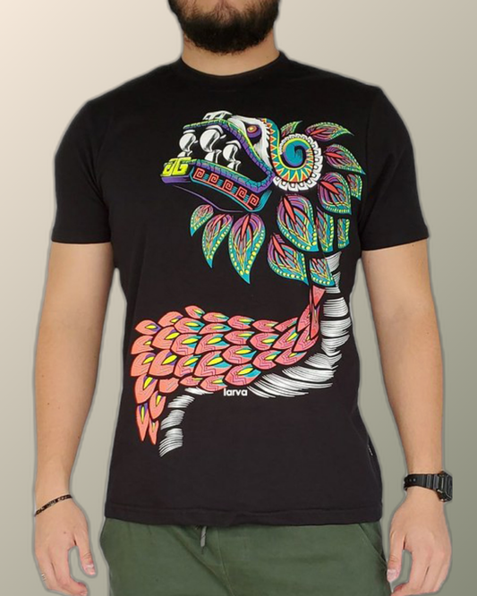 Psychedelic Quetzalcoatl Prehispanic Inspired Tshirt | UV Reactive Screen print | Rave Festival Wear