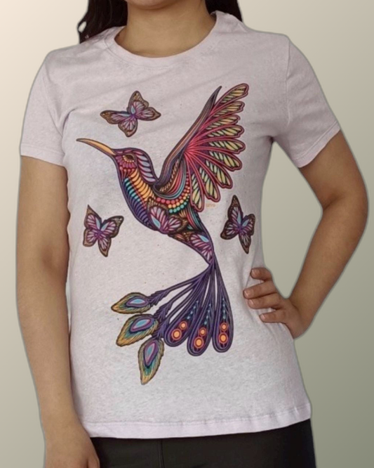 Psychedelic Alebrije Hummingbird Inspired T-shirt | UV Reactive Screen print | Rave Festival Wear
