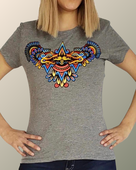 Psychedelic Quetzalcoatl Aztec Inspired Womens T-shirt | UV Reactive Screen print | Rave Festival Wear