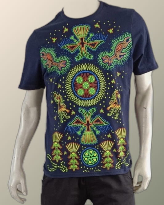 Psychedelic Huichol Nierika Peyote Inspired T-shirt | UV Reactive Screen print | Rave Festival Wear