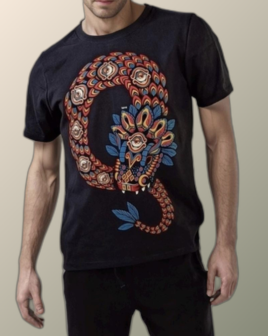 Psychedelic Quetzalcoatl Mystic Eyes Prehispanic Inspired Tshirt | UV Reactive Screen print | Rave Festival Wear