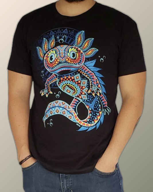 Psychedelic Alebrije Axolotl Inspired T-shirt | UV Reactive Screen print | Rave Festival Wear