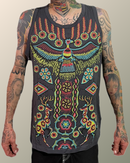 Psychedelic Huichol Nierika Eagle Deer Peyote Inspired T-shirt | UV Reactive Screen print | Rave Festival Wear