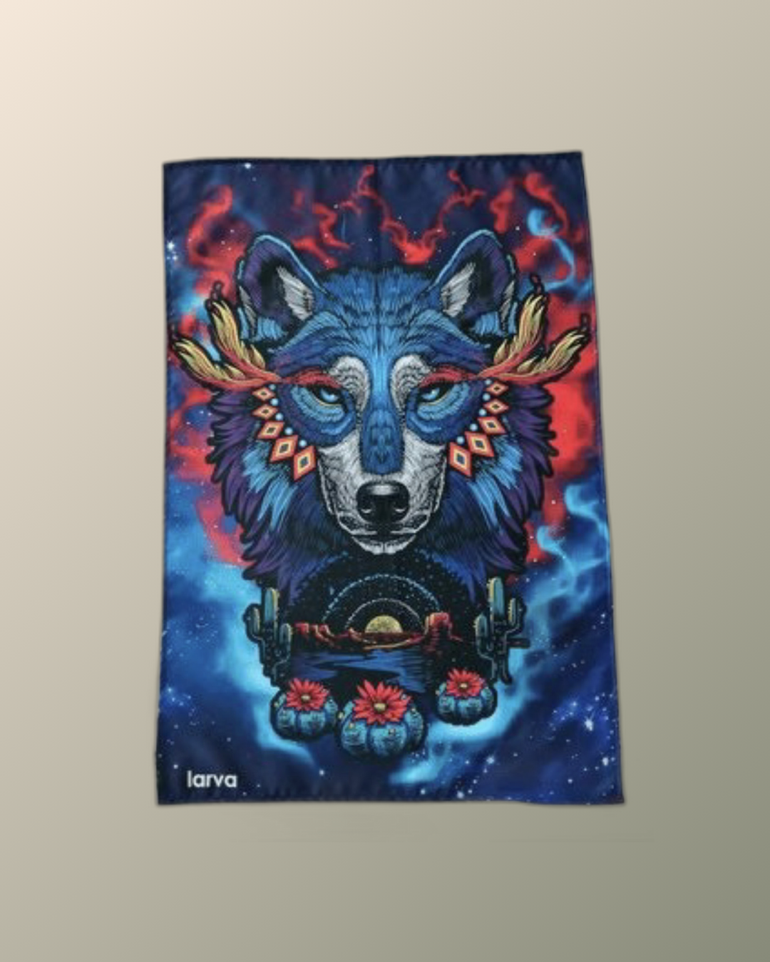 Psychedelic Coyote Peyote Vision Inspired Tapestry | Sublimation print | Spirit Animal | Shaman Marakame |Visionary Art Wall Hanging Decor