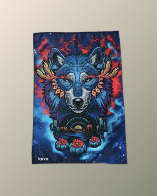 Psychedelic Coyote Peyote Vision Inspired Tapestry | Sublimation print | Spirit Animal | Shaman Marakame |Visionary Art Wall Hanging Decor