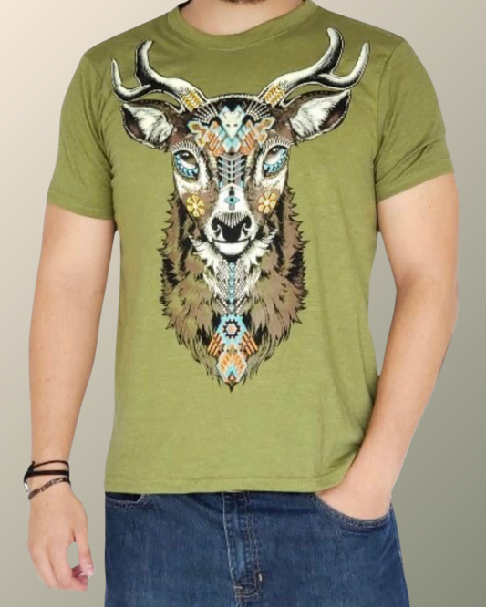 Psychedelic Huichol Chaquira Embellished Deer  Inspired T-shirt | UV Reactive Screen print | Rave Festival Wear