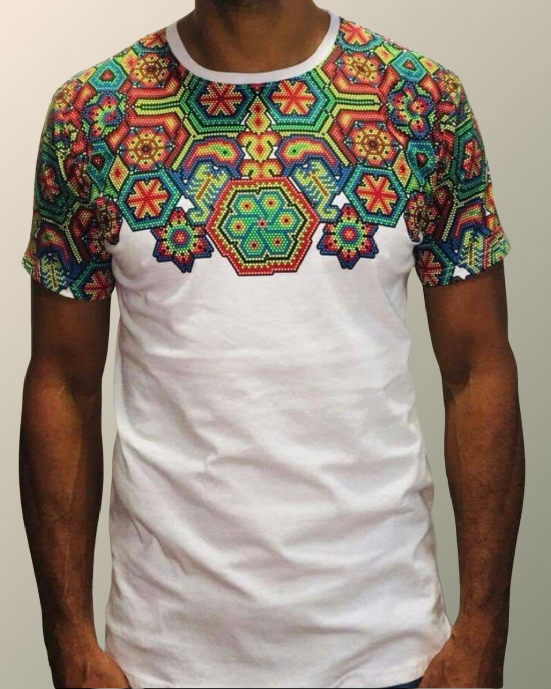 Psychedelic Chaquira Bead Peyote Huichol Pattern Inspired T-shirt | UV Reactive Screen print | Rave Festival Wear
