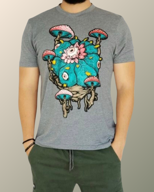 Psychedelic Peyote Eye Vision Magic Mushroom Inspired T-shirt | UV Reactive Screen print | Rave Festival Wear