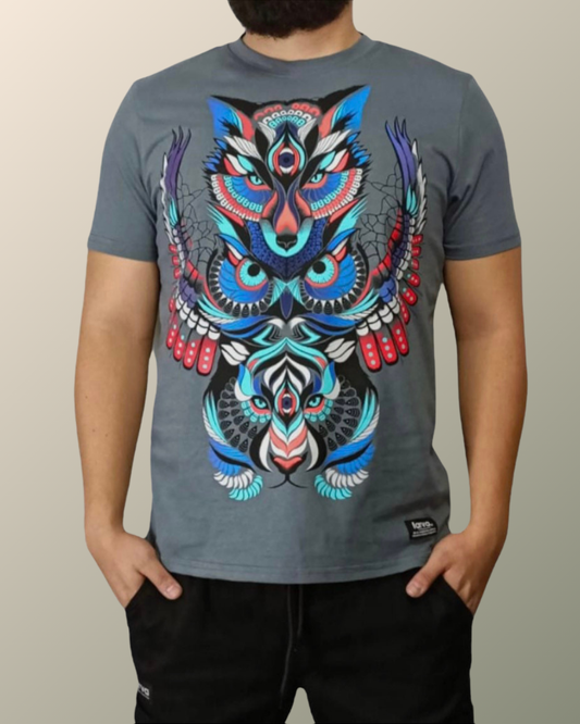Psychedelic Spirit Animal Totem Tiger Owl Wolf Inspired T-shirt | UV Reactive Screen print | Rave Festival Wear