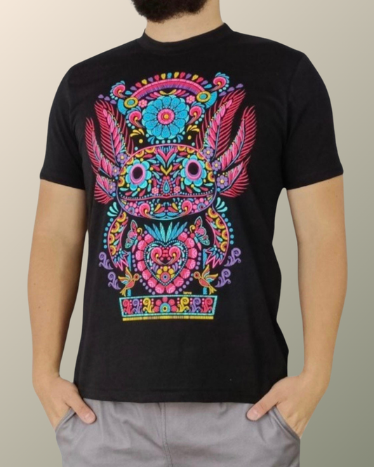 Psychedelic Alebrije Axolotl Inspired T-shirt | UV Reactive Screen print | Rave Festival Wear