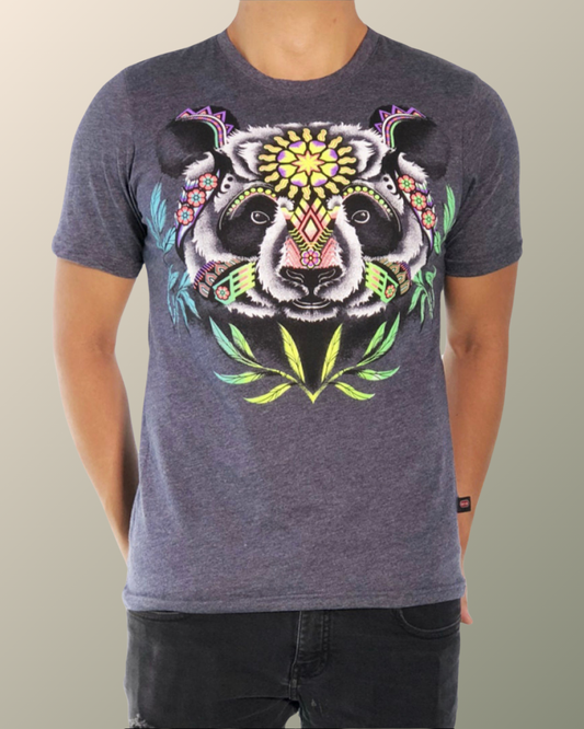 Psychedelic Huichol Panda Peyote T-shirt | Sacred Geometry | Mandala | UV Reactive Screen print | Rave Festival Wear