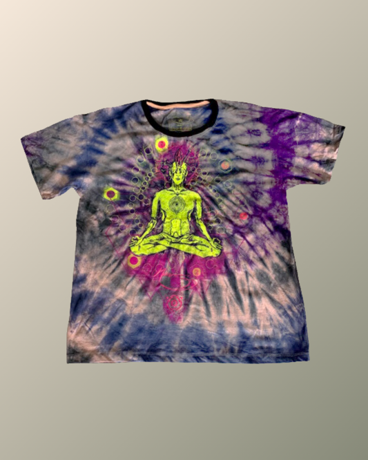 Psychedelic Tie Dye Meditation Inspired T-shirt | UV Reactive Screen print | Rave Festival Wear