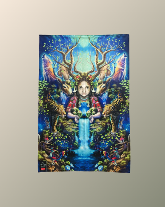 Psychedelic Huichol Inspired Tapestry | UV Reactive Screen print | Visionary Art Wall Hanging Decor