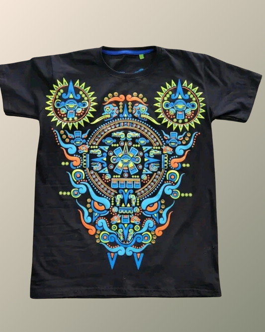 Psychedelic Quetzalcoatl Prehispanic Inspired Tshirt | UV Reactive Screen print | Rave Festival Wear