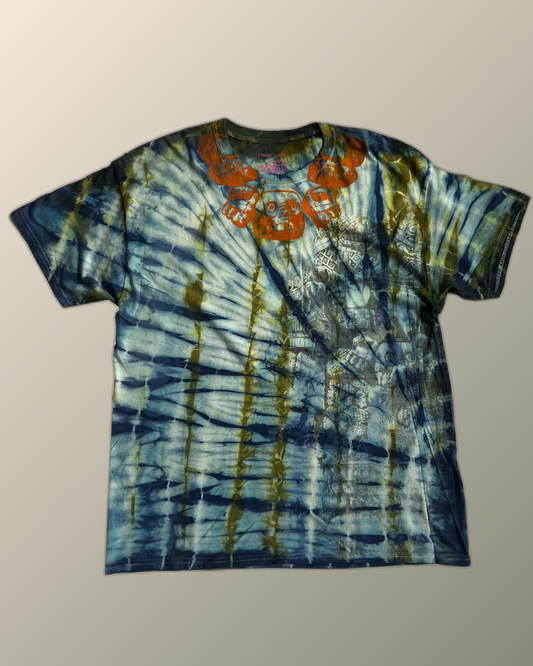 Psychedelic Tie Dye Prehispanic Codex Inspired Tshirt | UV Reactive Screen print | Rave Festival Wear