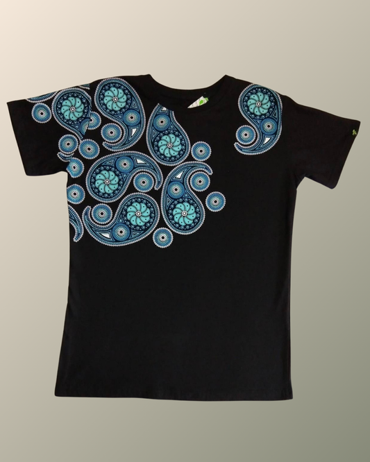 Psychedelic Paisley and Peyote Pattern Inspired T-shirt | UV Reactive Screen print | Rave Festival Wear