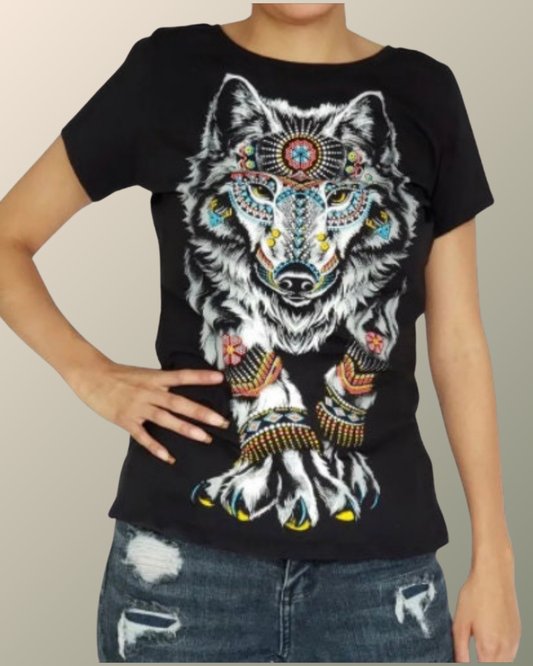 Psychedelic Coyote Peyote Huichol Chaquira Beads Eye of God Inspired T-shirt | UV Reactive Screen print | Rave Festival Wear